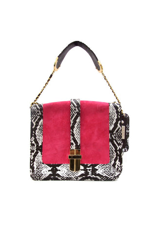 Stunning Angel Jackson Satchel in Printed snakeskin and Fuschia Suede with Gold Hardware