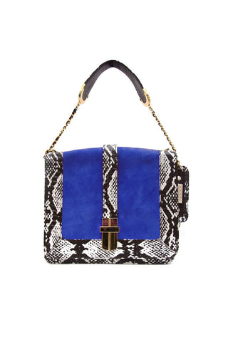 Stunning Angel Jackson Satchel in Printed snakeskin and Blue Suede with Gold Hardware