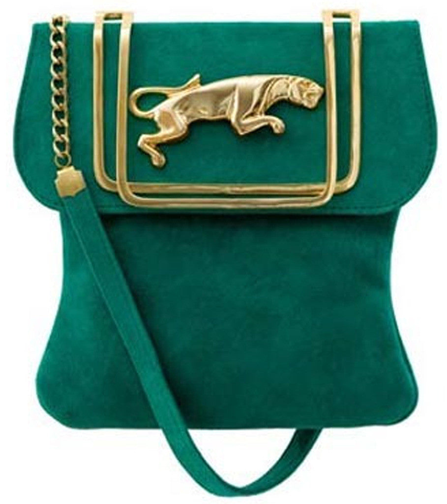 Vintage Style Angel Jackson Jaguar Satchel in Emerald Suede
