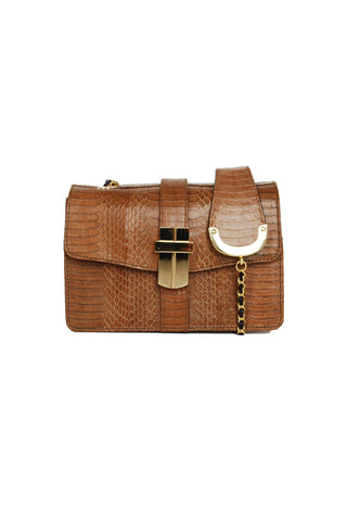 Signature Angel Jackson Mini satchel in Tan snakeskin with gold hardware