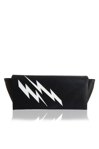 SLOGAN 'LIGHTENING' LEATHER CLUTCH BLACK/WHITE