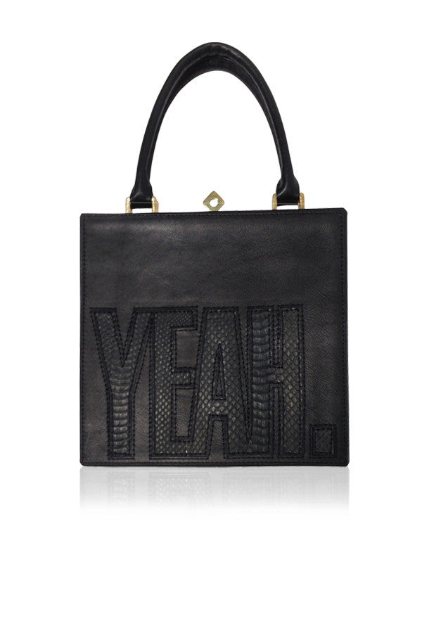 SLOGAN 'YEAH' FRAME LEATHER AND SNAKESKIN SATCHEL