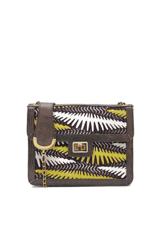 Classic Angel Jackson Satchel with Dark Brown Lizard Trim and Hand Printed Batiq fabric