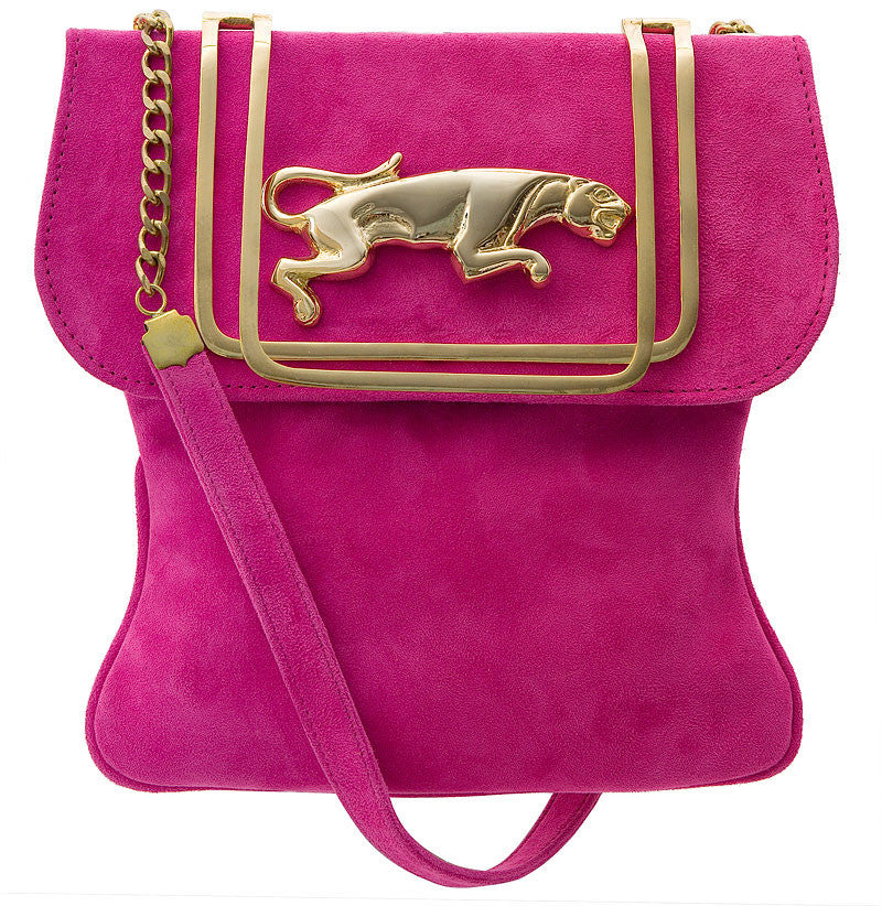 Vintage Style Angel Jackson Jaguar Satchel in Fuschia Suede