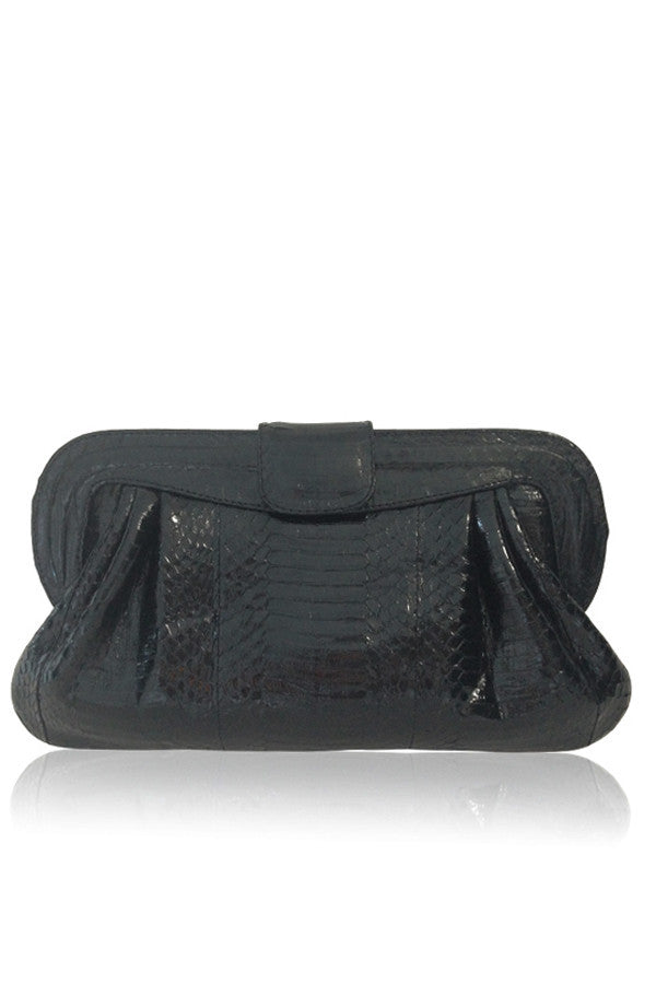 ANGEL JACKSON BLACK SNAKESKIN LEATHER CHANDRA CLUTCH