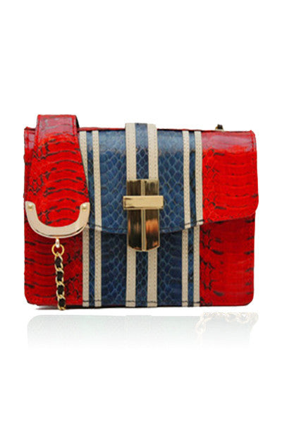 BRITANNIA MINI BOX BAG IN RED/BLUE SNAKESKIN