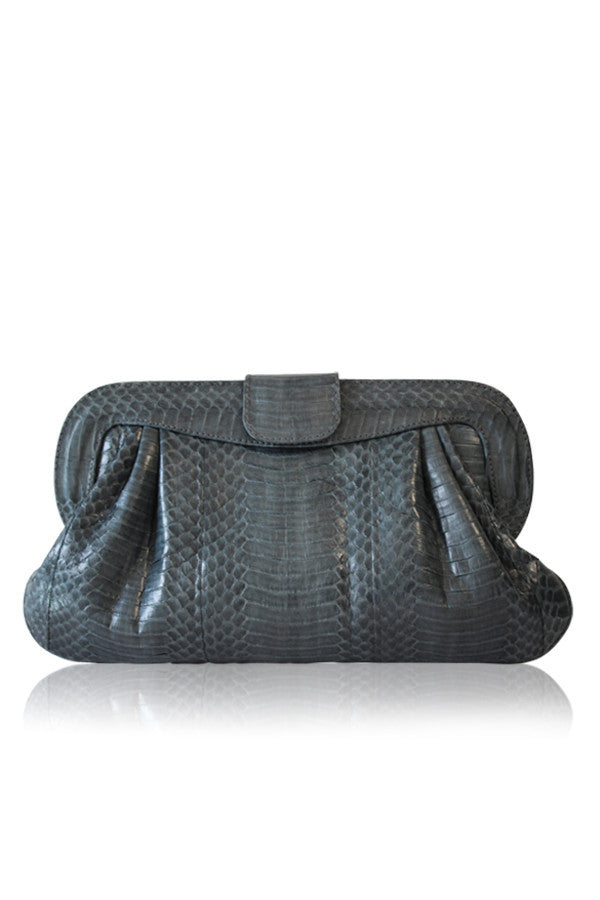 ANGEL JACKSON GREY SNAKESKIN LEATHER CHANDRA CLUTCH