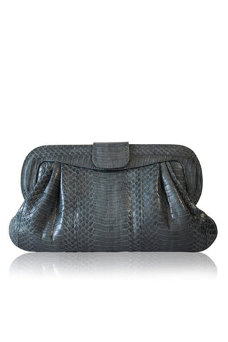 ANGEL JACKSON GREY SNAKESKIN LEATHER CHANDRA CLUTCH