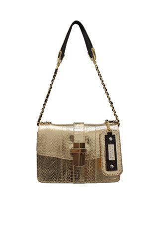 Signature Angel Jackson Mini satchel in Gold Metallic snakeskin with gold hardware