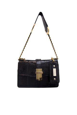 Signature Angel Jackson Mini satchel in Black snakeskin with gold hardware