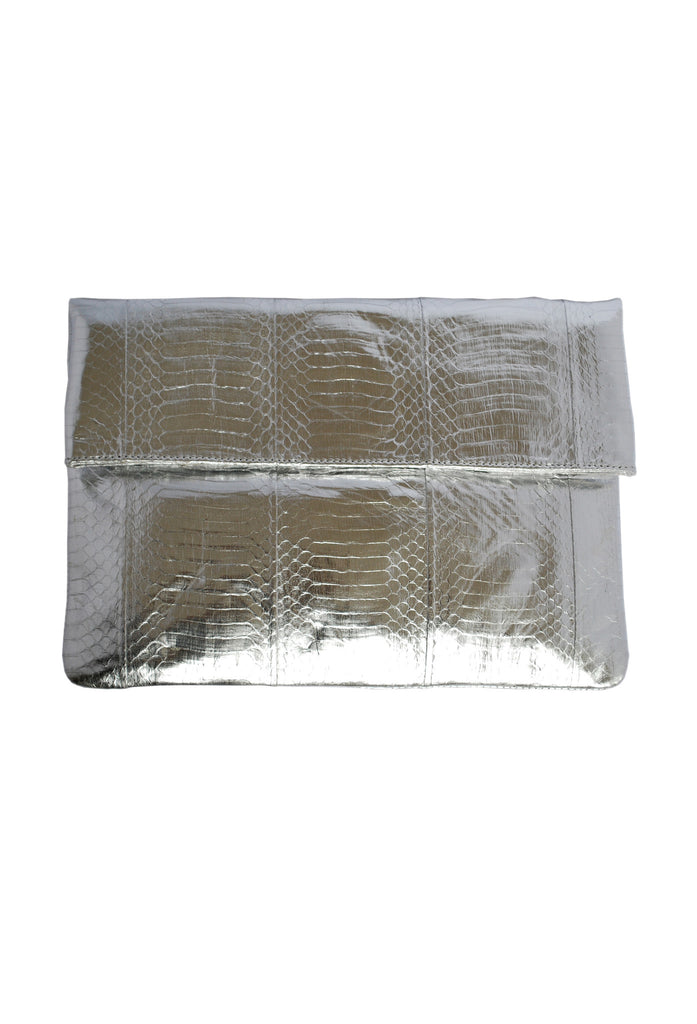 Classic Angel Jackson Folding Clutch in Silver Metallic Snakeskin