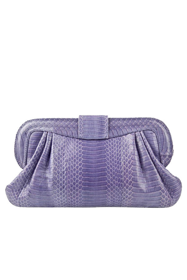 purple snakeskin leather clutch 