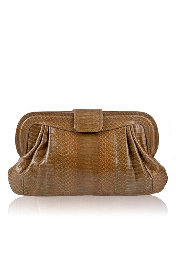 TAN SNAKESKIN LEATHER CHANDRA CLUTCH