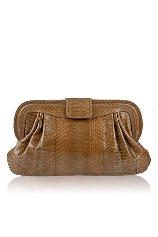 TAN SNAKESKIN LEATHER CHANDRA CLUTCH