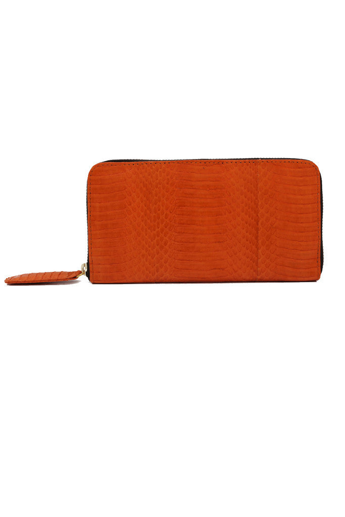 Classic Angel Jackson Bright Orange Snakeskin Zip Wallet