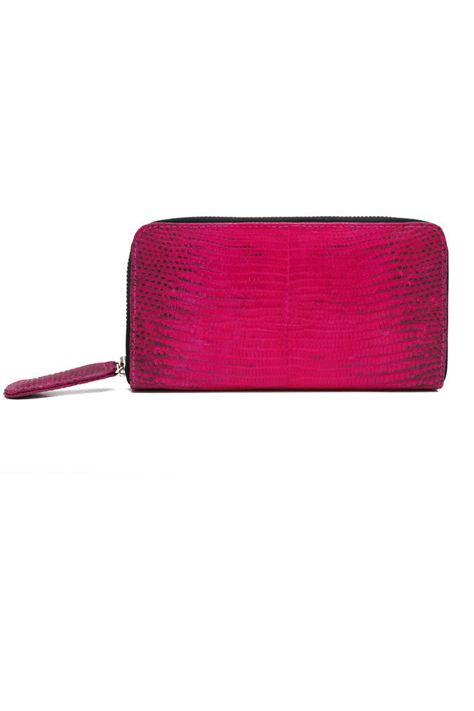 Classic Angel Jackson Zip Wallet in Fuschia Pink Lizard